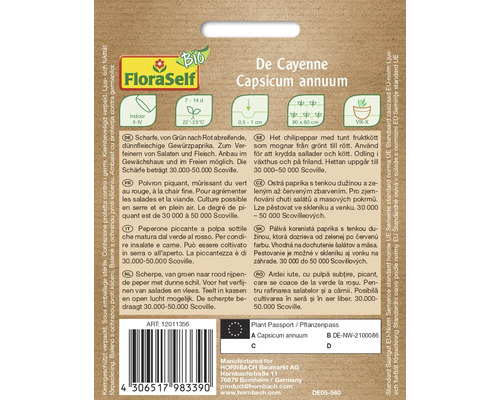Biologische Chili Pepper De Cayenne FloraSelf Organic Open-Ended Seed Groentezaden