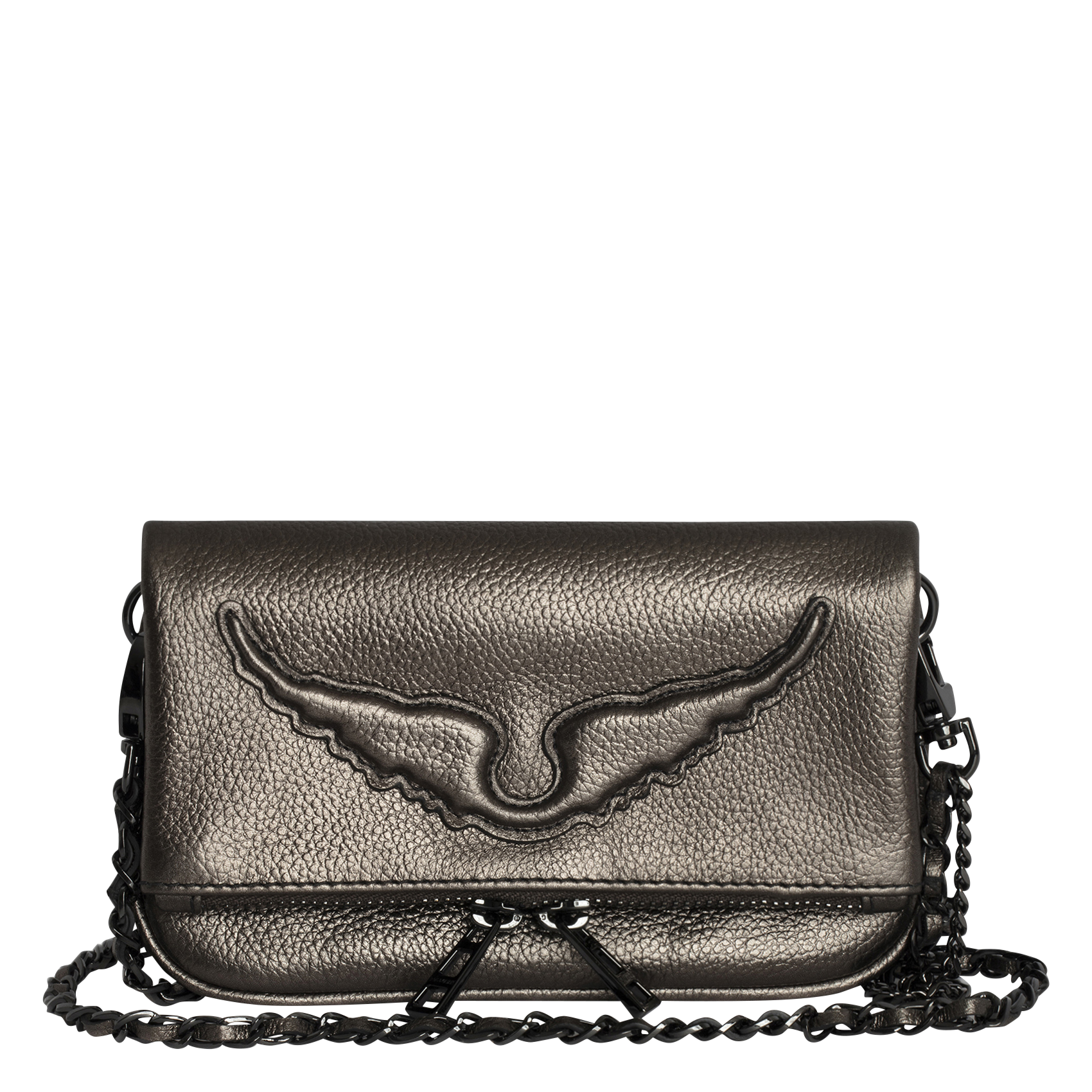 ROCK NANO - Pochette en cuir grainé métallisé | Noir