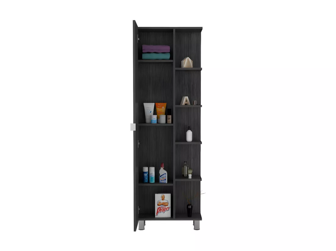 Tour de salle de bain verticale Urano en mélamine avec 9 étagères , 157.9 cm X 51.18 cm X 21.4 cm , Gris / argenté