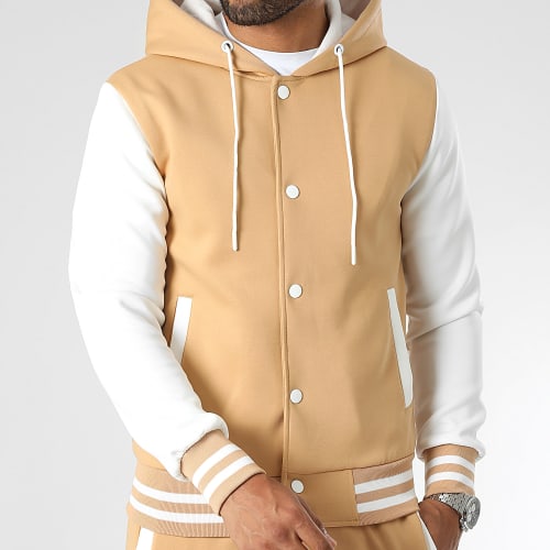 Ensemble Veste Teddy Capuche Et Pantalon Jogging 0120 Beige Blanc