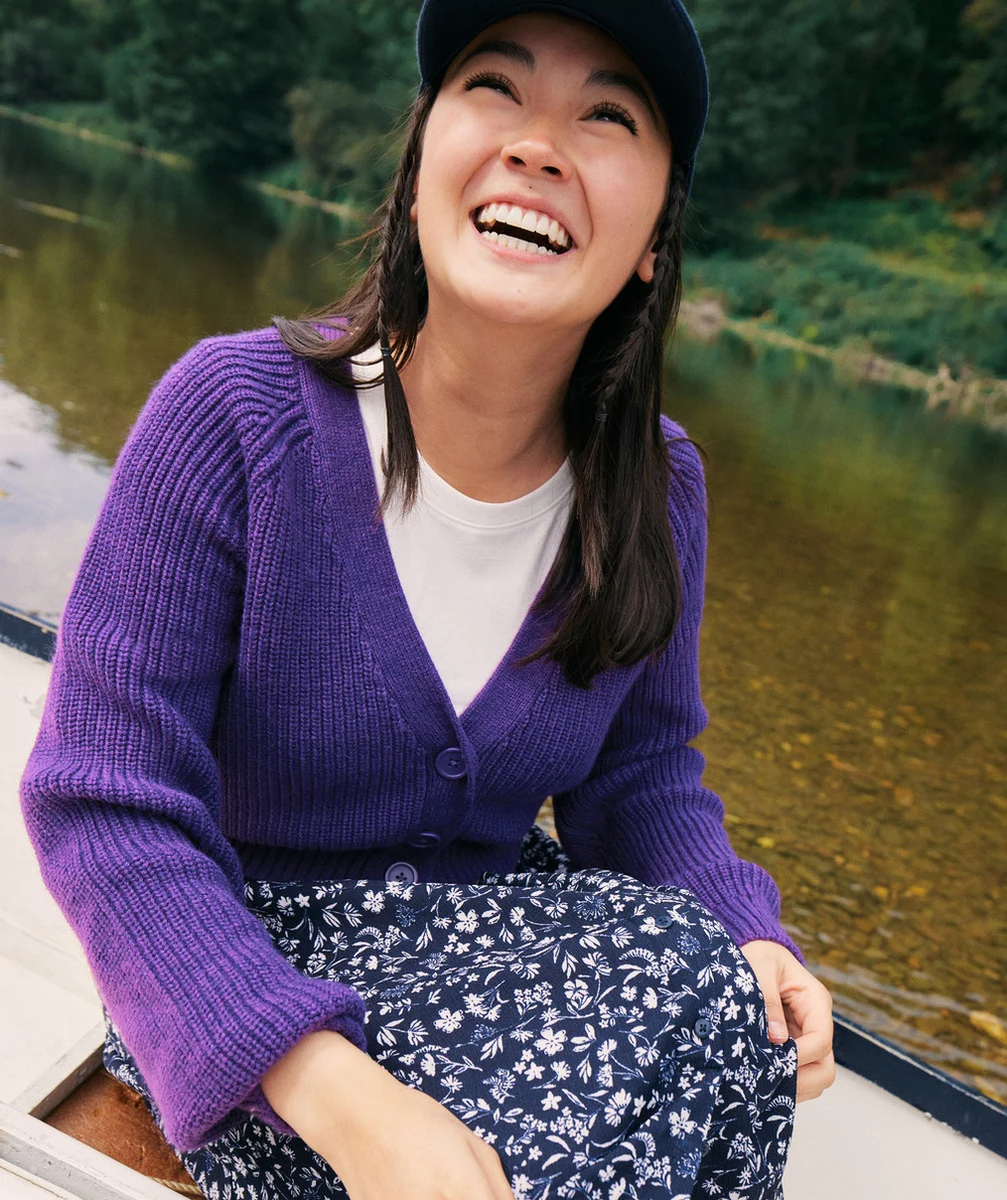 CARDIGAN TRICOT FILLE EN FIBRES RECYCLÉES VIOLET AVEC BOUTONS