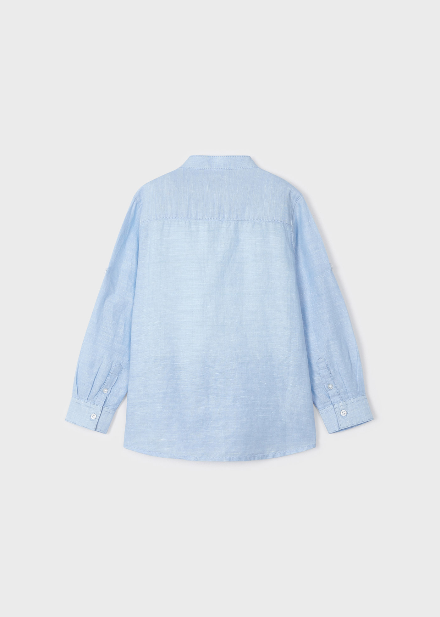 Camisa de linho de manga comprida com gola mandarim para meninos