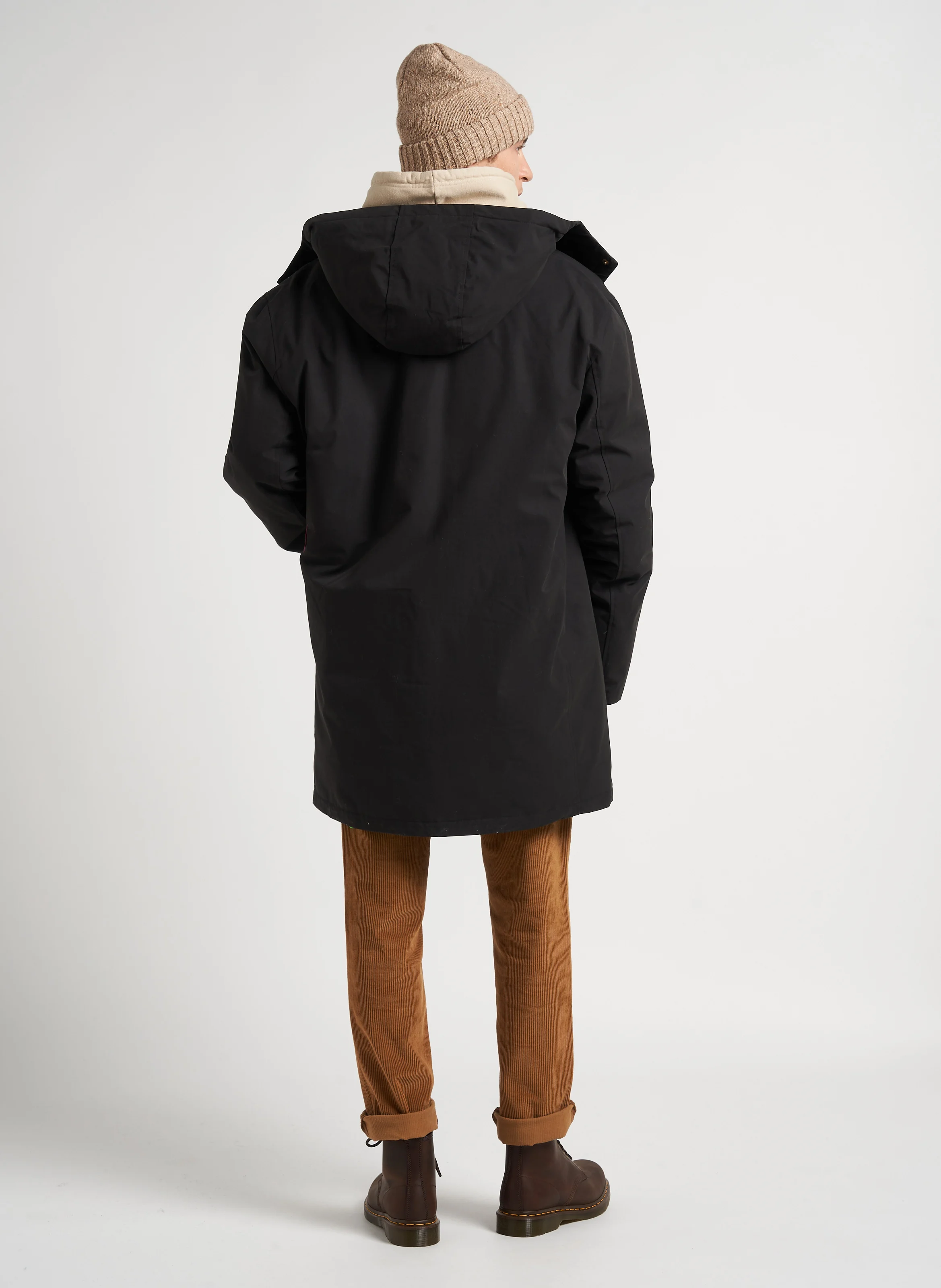 Veste col classique à capuche en coton mélangé| Noir