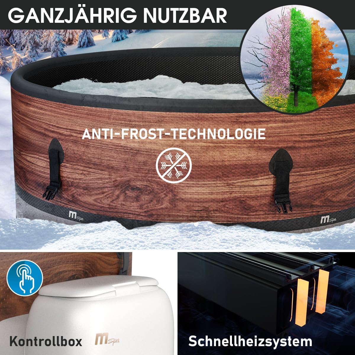 BRAST Whirlpool aufblasbar MSpa | 4-8 Personen | viele Modelle rund und eckig | Ø 125-224cm | In- Outdoor Pool | bis zu 144 Massagedüsen | inkl. Aufblasfunktion Abdeckung Timer Heizung | Duet