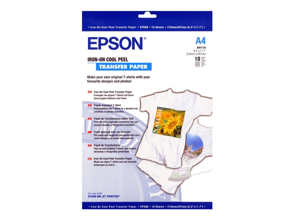 Epson Cool Peel T-Shirt - A4 (210 x 297 mm) 10 stk. mønsteroverførsler - for EcoTank ET-7700, 7750; Expression Home HD XP-15000; Expression Premium XP-540, 6000, 6005