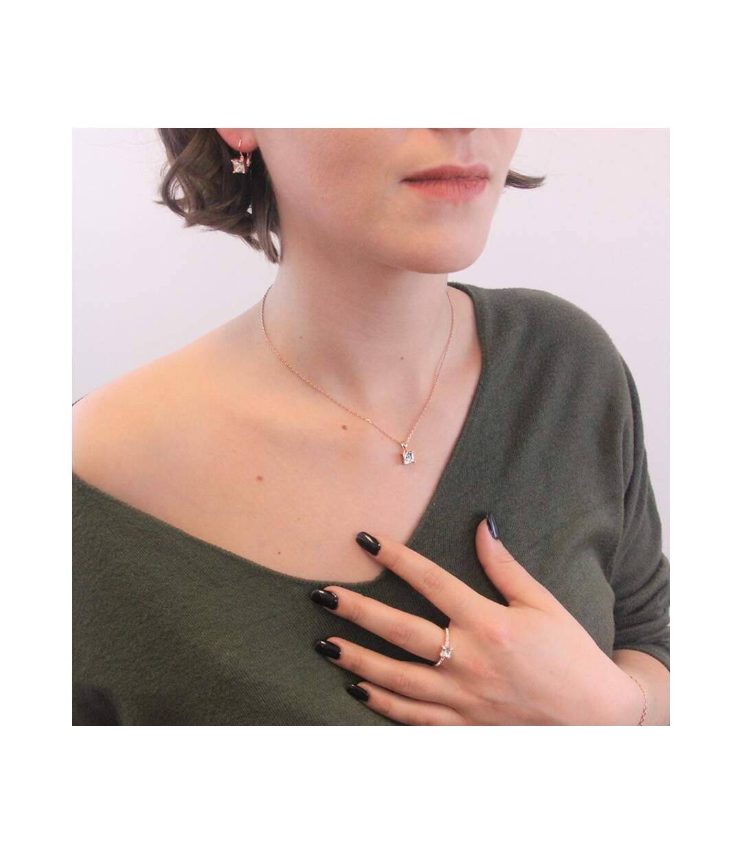 Bague Simple Square - Or Rosé et Cristal