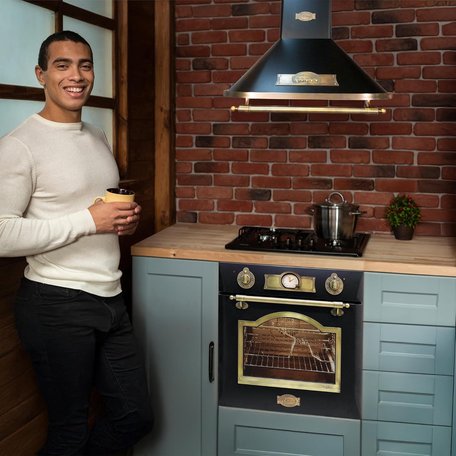 Kaiser Empire EH 6355 Schwarz Exklusiver Nostalgie Backofen 60 cm Autark • Selbstreinigender Elektrobackofen 67L • Einbau-Backofen mit Drehspieß, Heißluft, Grill • Retro Design mit modern Technologie