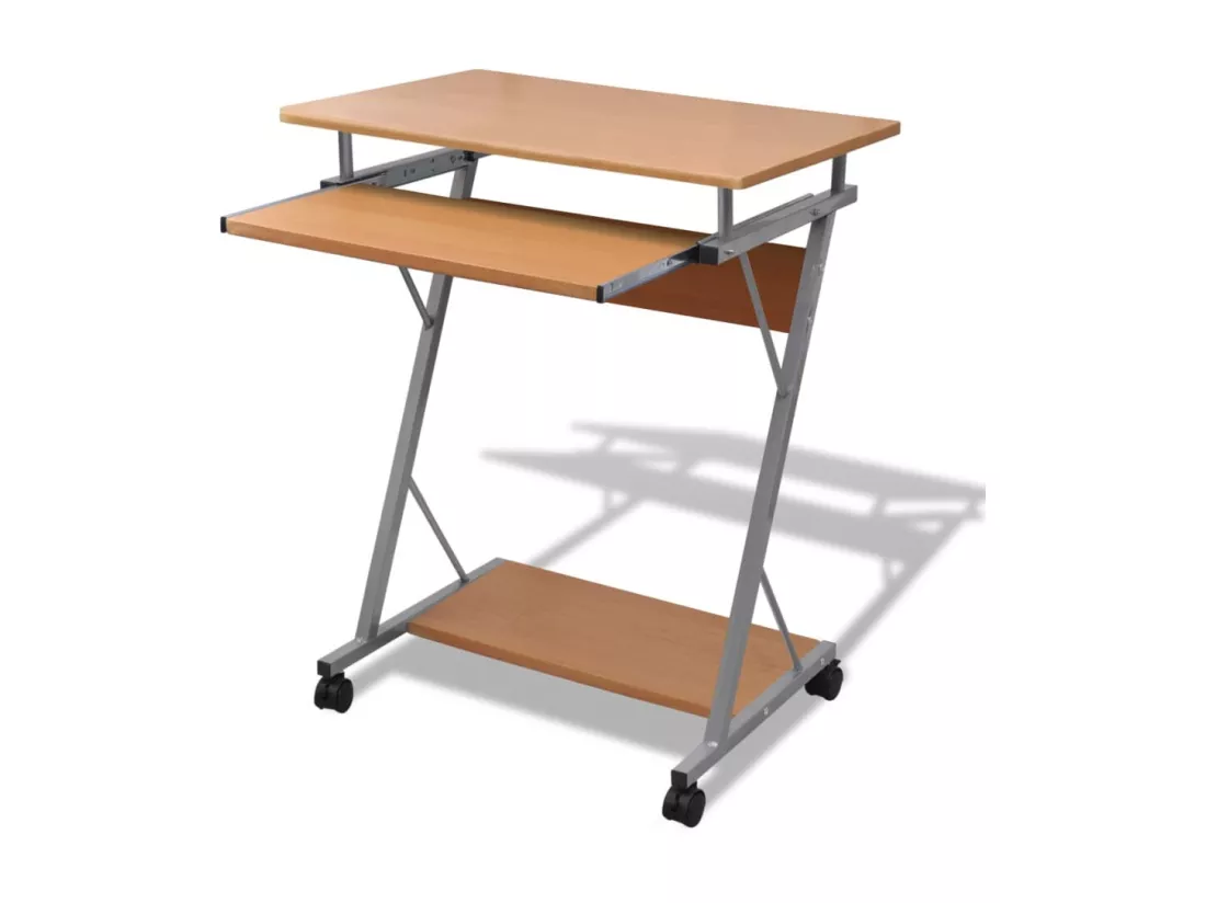 Bureau d'ordinateur avec plateau à clavier coulissant Marron