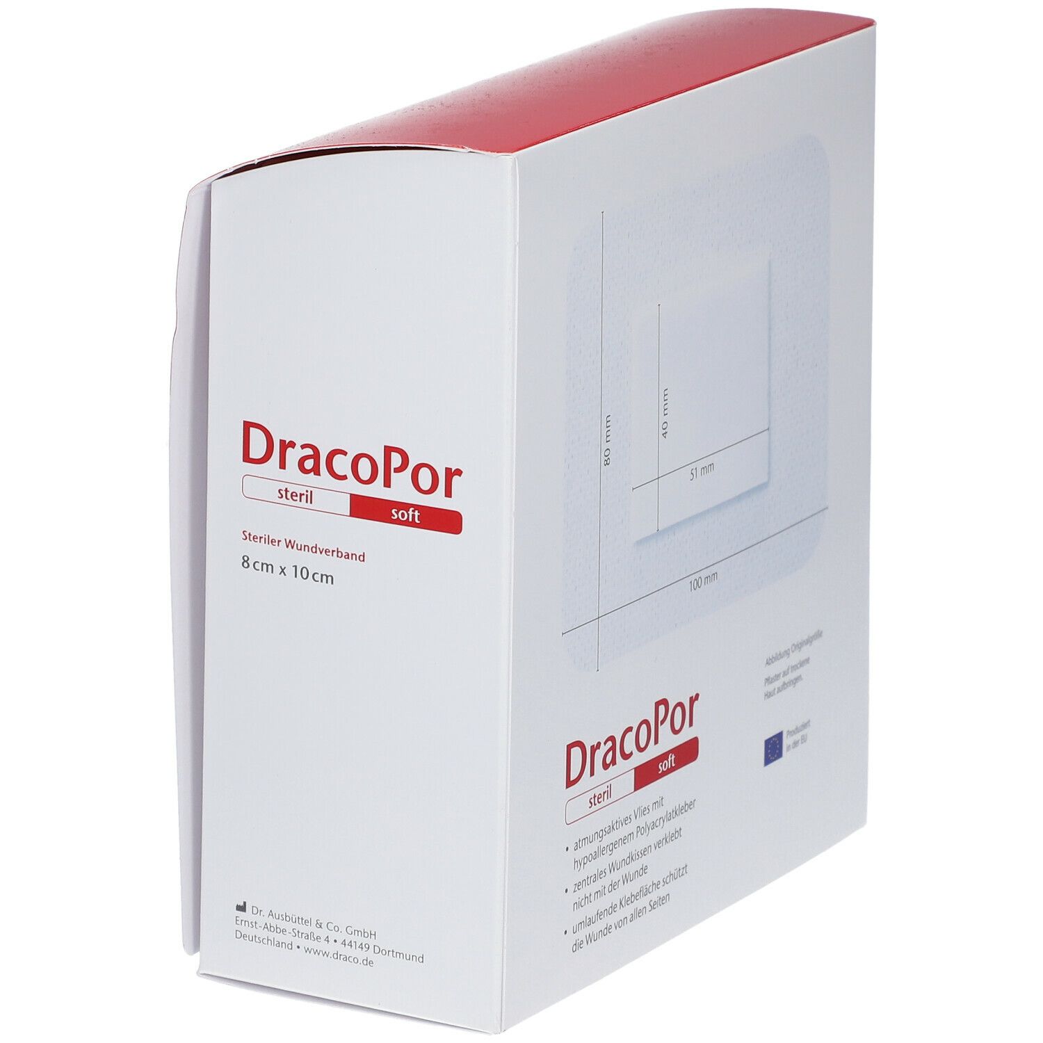DracoPor Wundverband Soft weiß steril 10 x 8cm