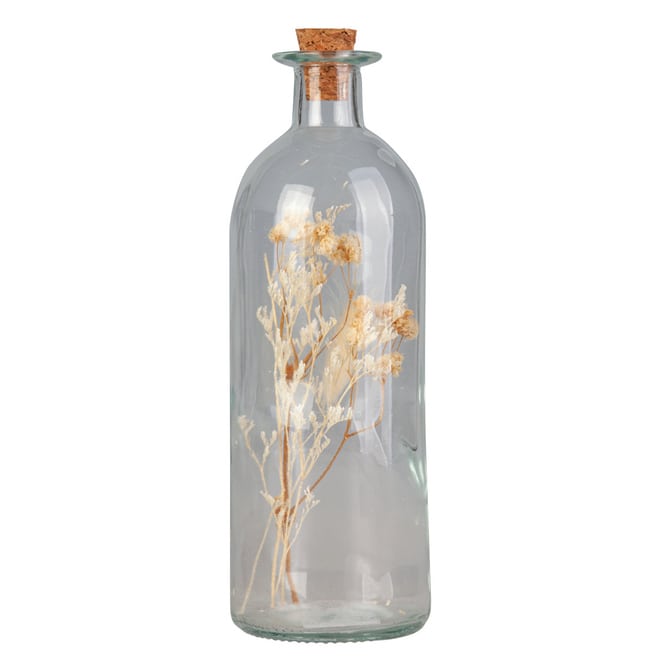 Flasche mit Trockenblumen - natur - aus Glas - ca. 7 x 20,5 cm