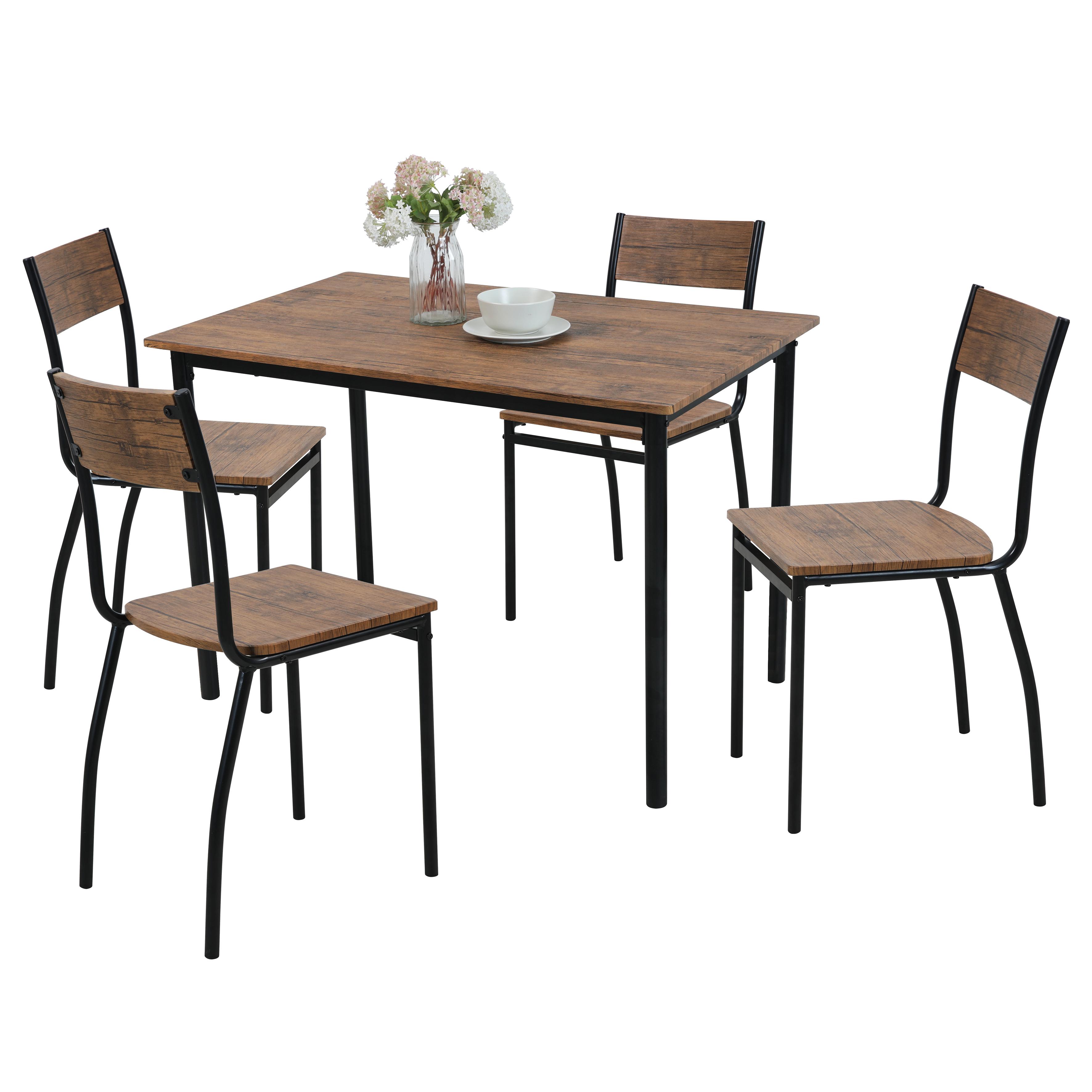 COIN REPAS TABLE ET 4 CHAISES BOIS METAL ZAKI