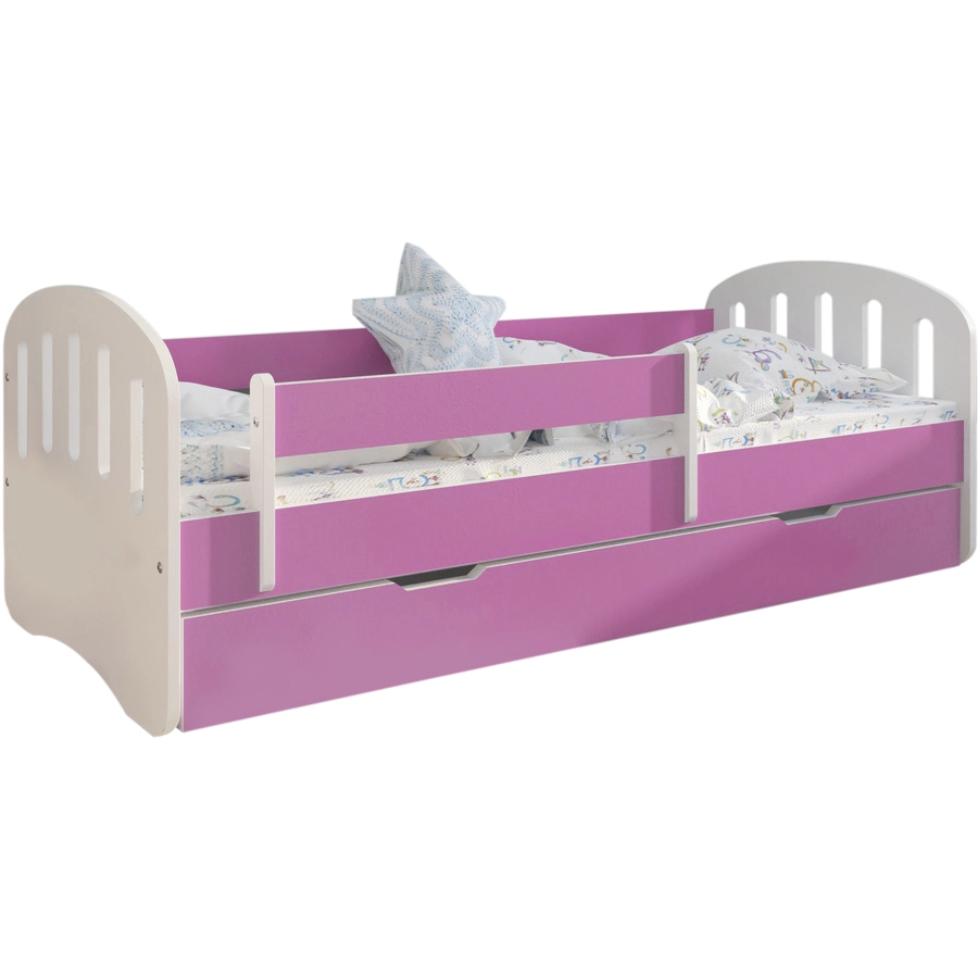 Kids Collective Kinderbett 80x160 | 80x180 mit Matratze, Rausfallschutz & Lattenrost pink mit Schublade