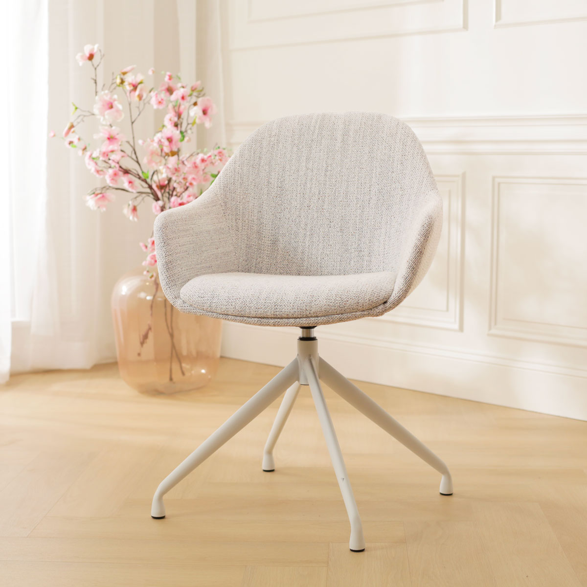 Eetkamerstoel Nola-Mae grijs beige gemêleerd draaibaar wit