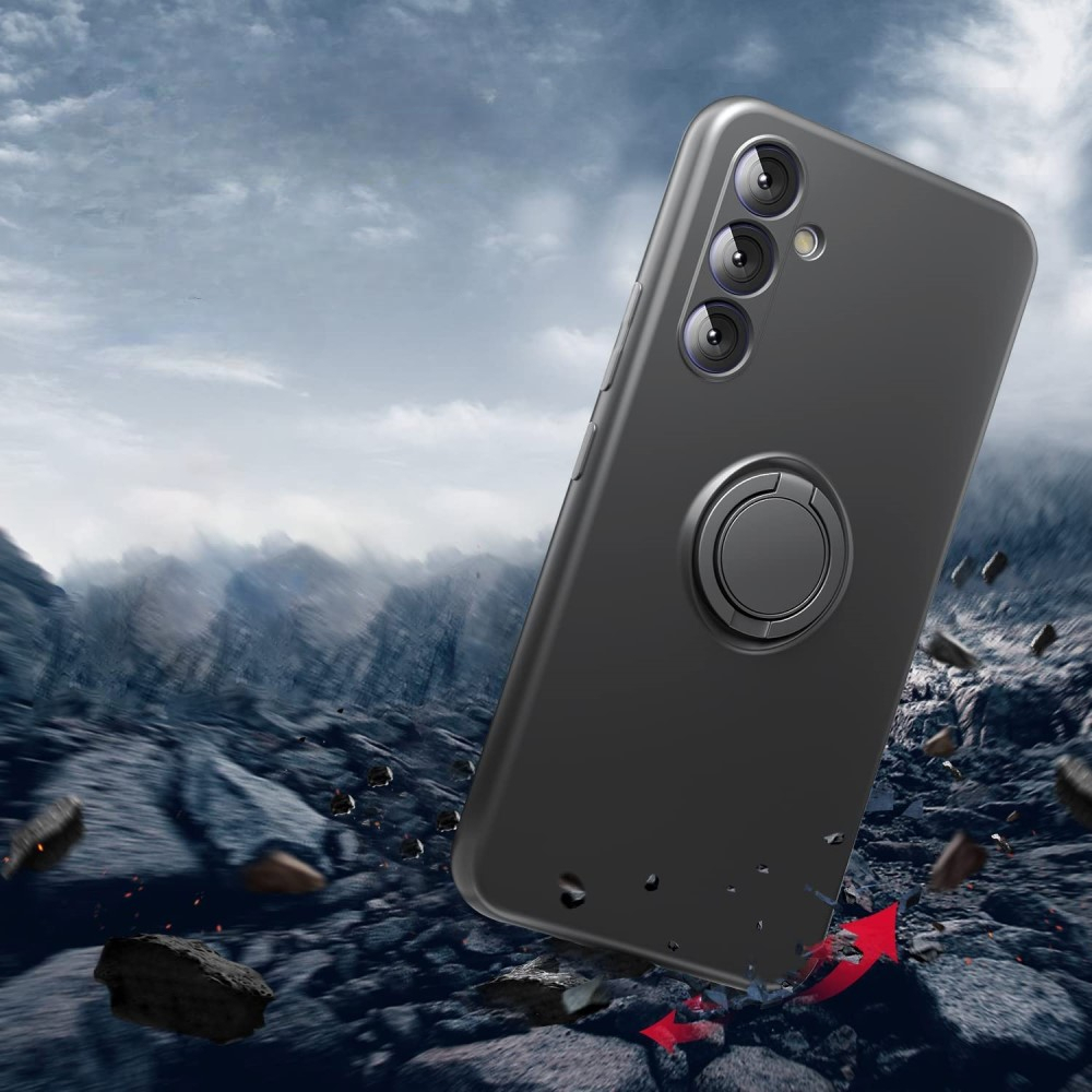Samsung Galaxy A56 Silikon Case Hülle mit Kameraschutz und Kickstand Haltering   Displayschutzglas - Schwarz
