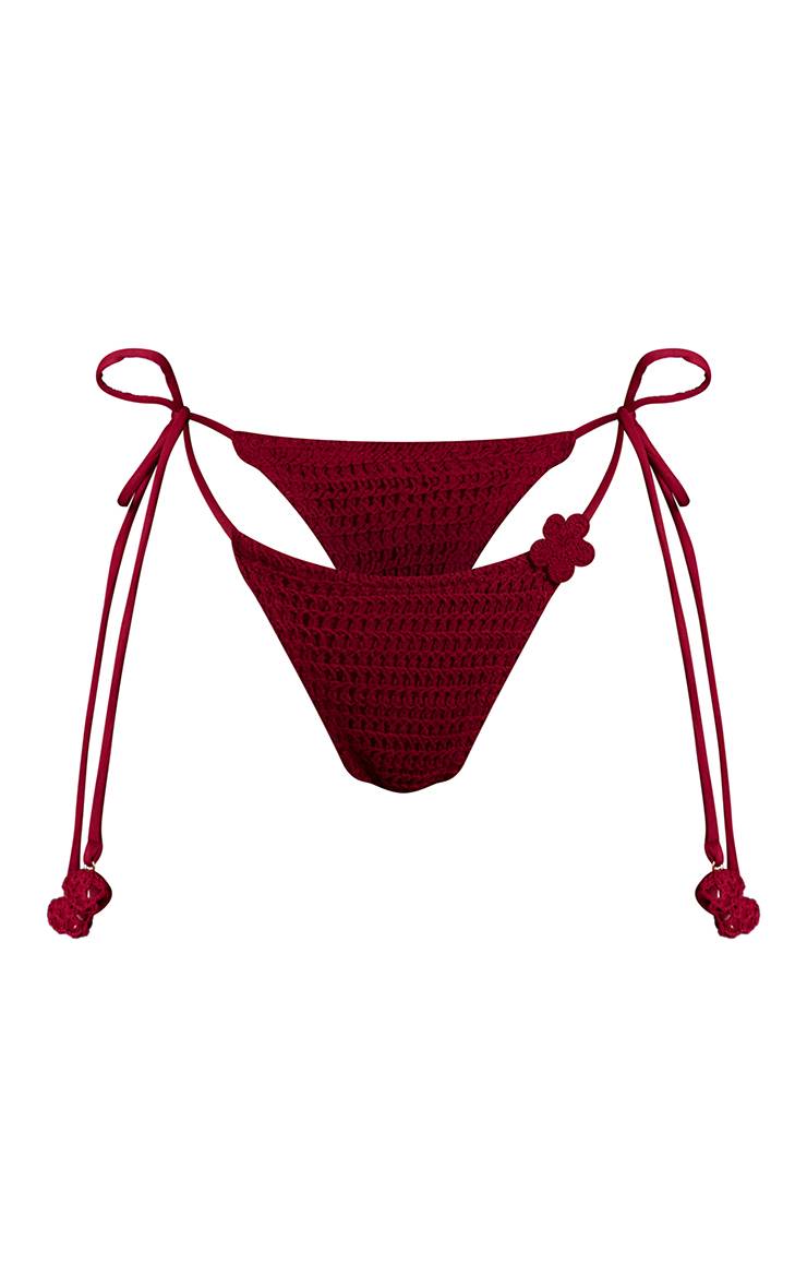 Rouge Profond Bas De Bikini Triangle En Crochet Avec Appliqué Floral