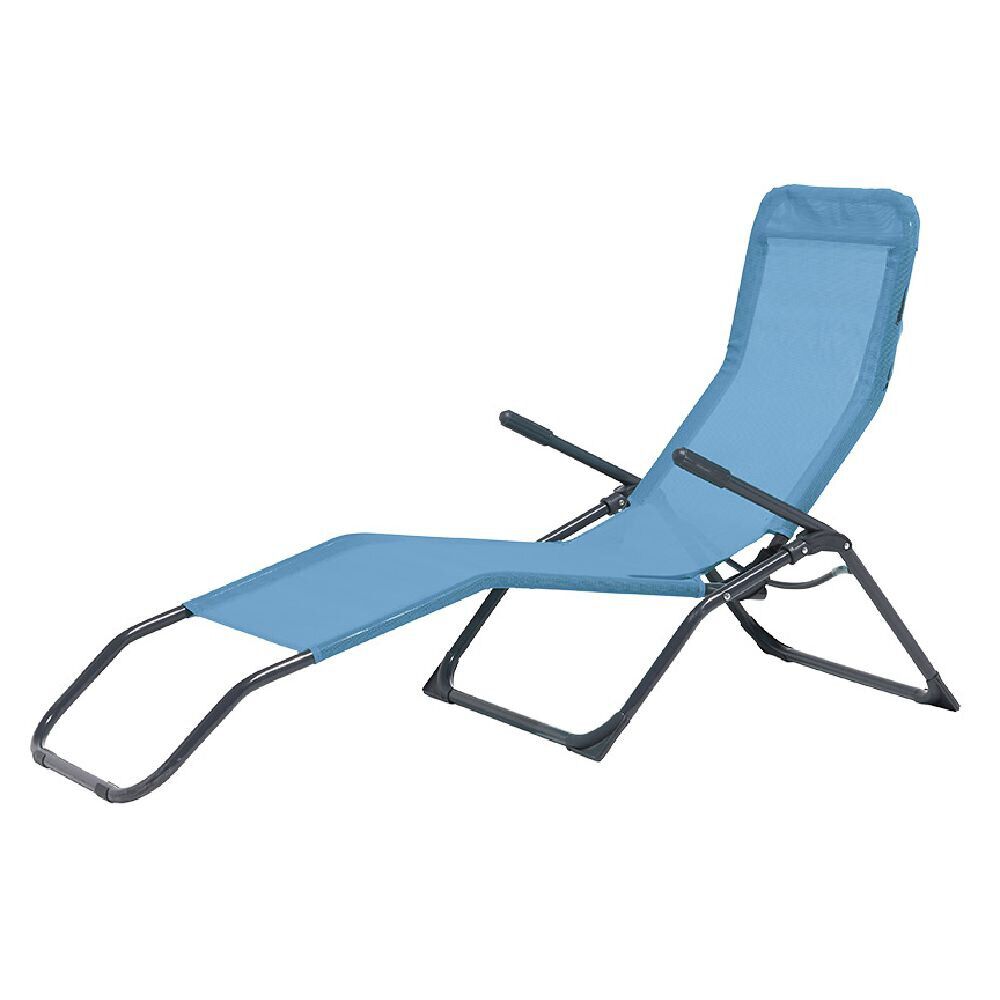 Transat bain de soleil Playa métal textilène bleu 139x99xH60cm