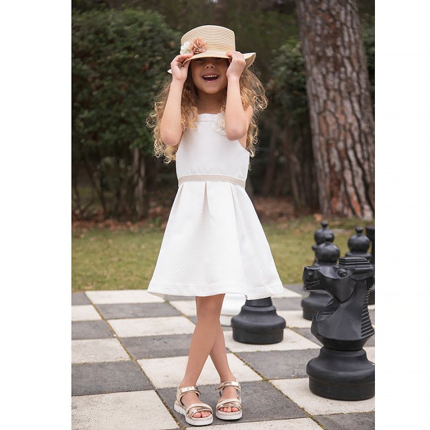 Robe de cérémonie en jacquard pour fille - Ecru