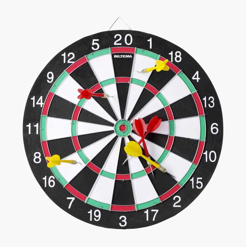 Dartskive med seks piler