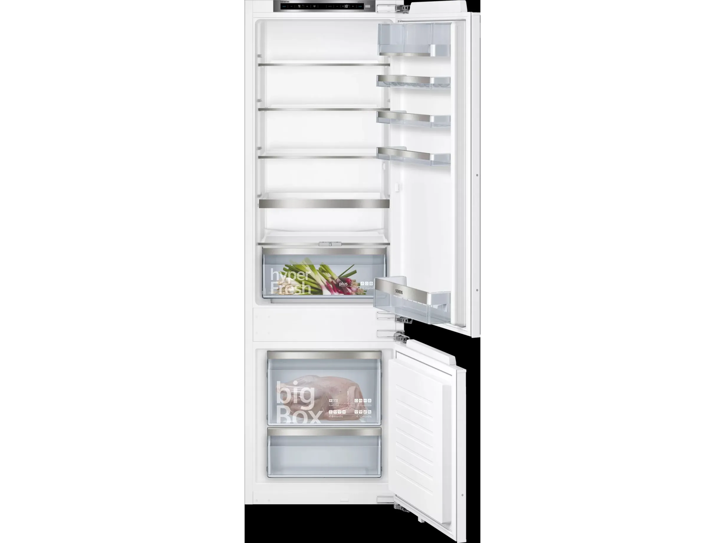 Siemens iQ500 KI87SADE0 - Køleskab/fryser - bund-fryser - til indbygning - bredde: 56 cm - dybde: 55 cm - højde: 177.5 cm - 272 liter - Klasse E - hyperFresh plus / LED-belysningen / softClose - Fladhængsel
