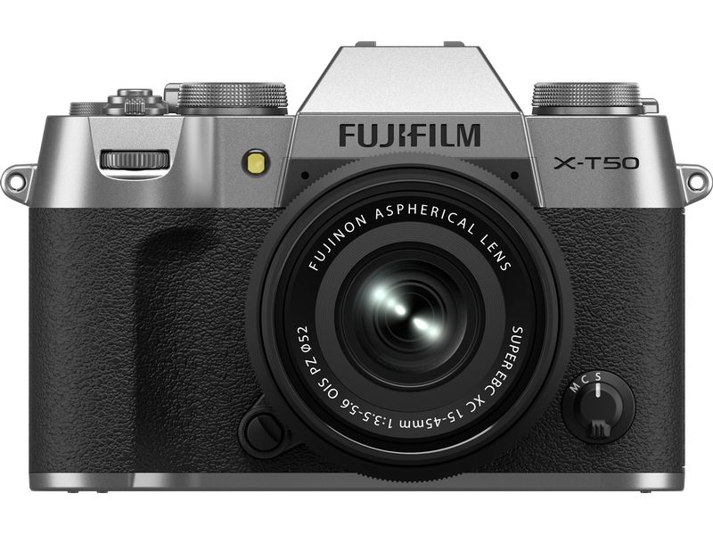Fujifilm Fotokamera X-T50 Silver Kit XC 15-45mm Kompakte Systemkamera mit 40.2-Megapixel-Sensor, 6.2K-Video und Filmsimulations-Einstellrad