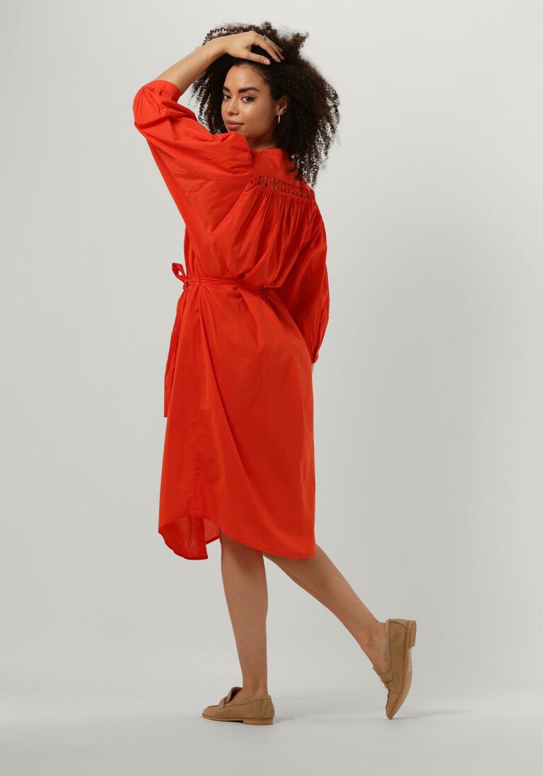 SUMMUM oranje summum midi jurk dress cotton voile