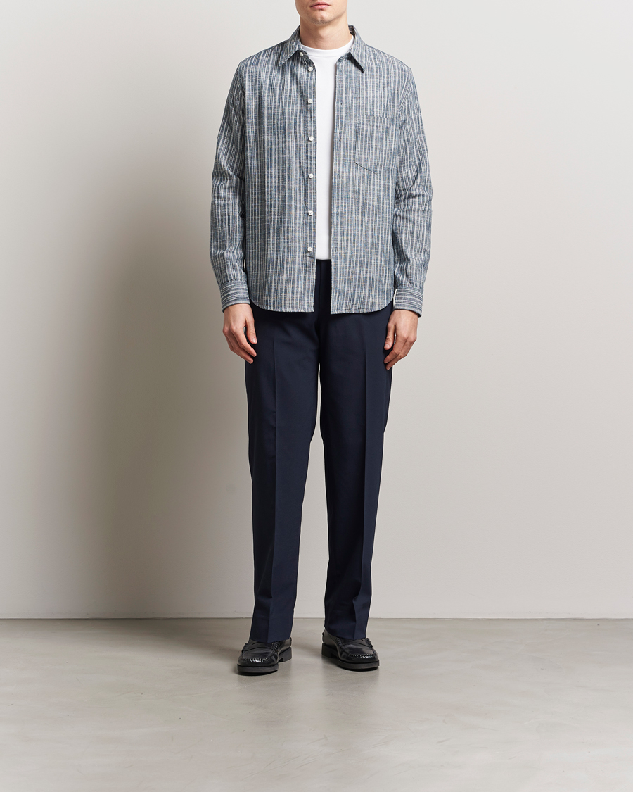 Samsøe Samsøe Liam Cotton/Linen Striped Shirt Orion Blue