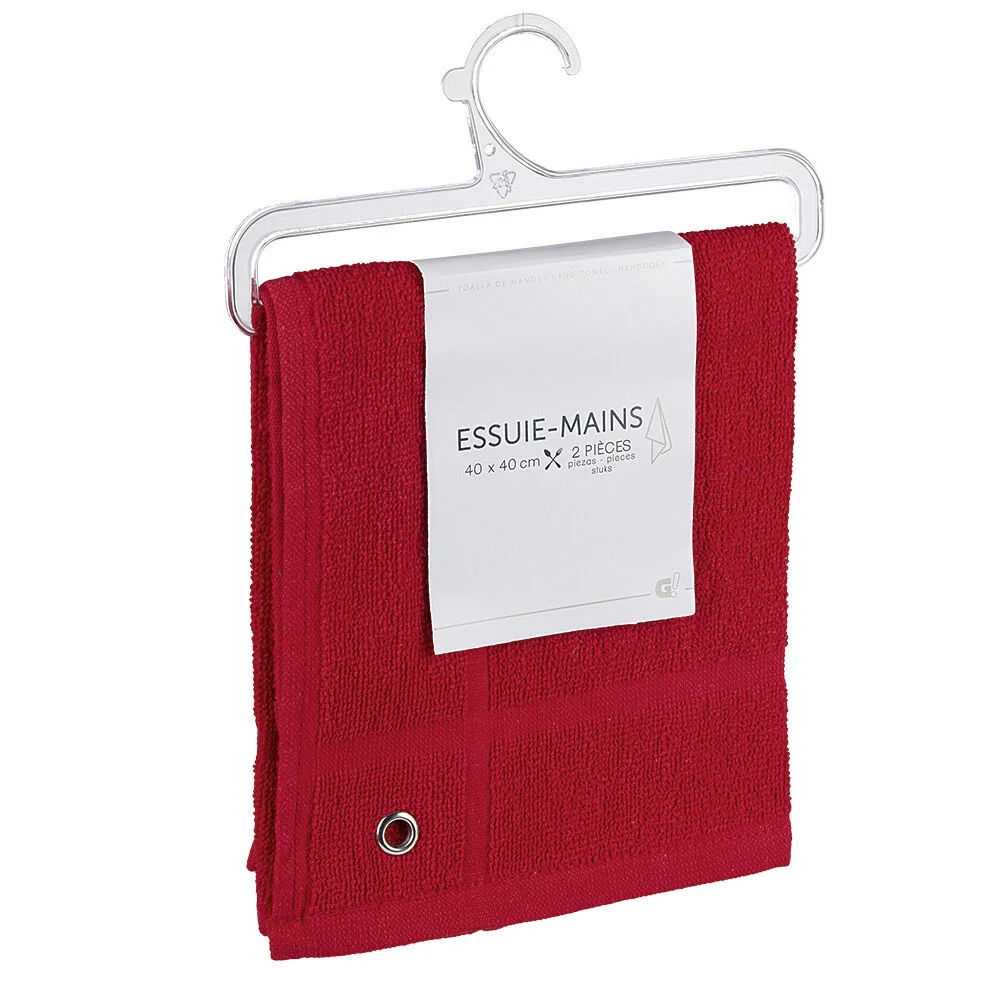 Essuie main carré 40x40 cm uni rouge x2