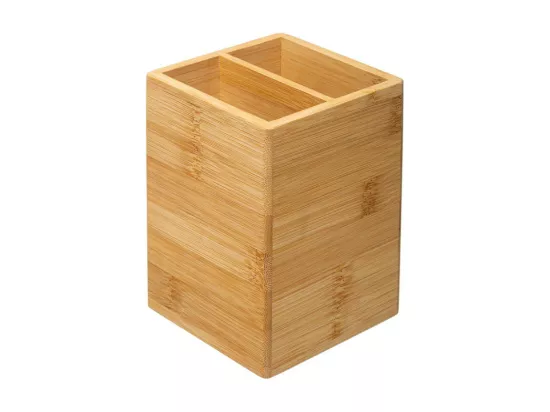 Pot à ustensiles 2 compartiments en bambou - Beige - L 10 x P 10 x H 15 cm