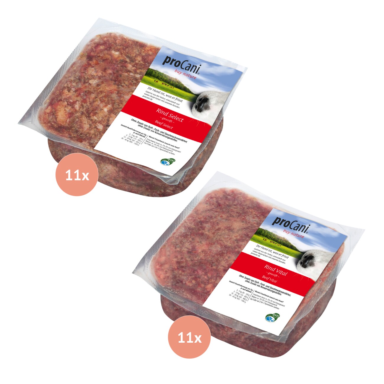 ProCani BARF-Paket pur Select + Vital Rind 22x500 g