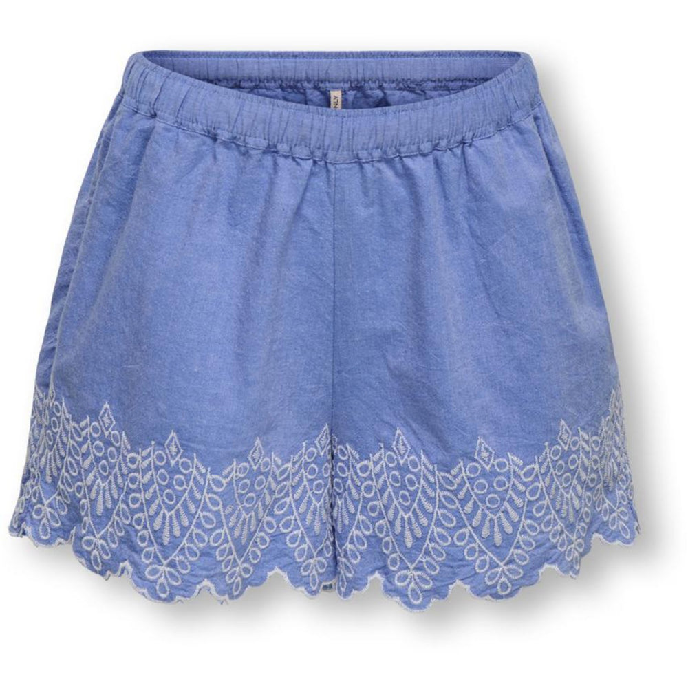 Køb kids ONLY Blue Bonnet Bright White Emb Kogtulum Emb Shorts Wvn