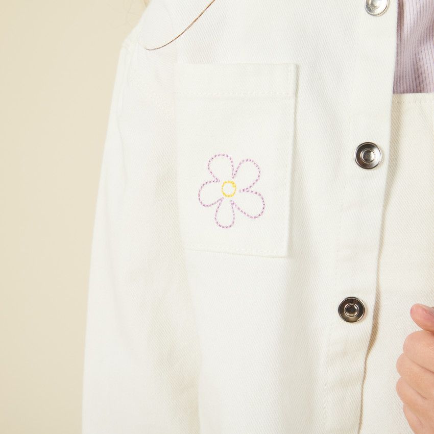 Surchemise oversize avec broderies pour fille - Ecru
