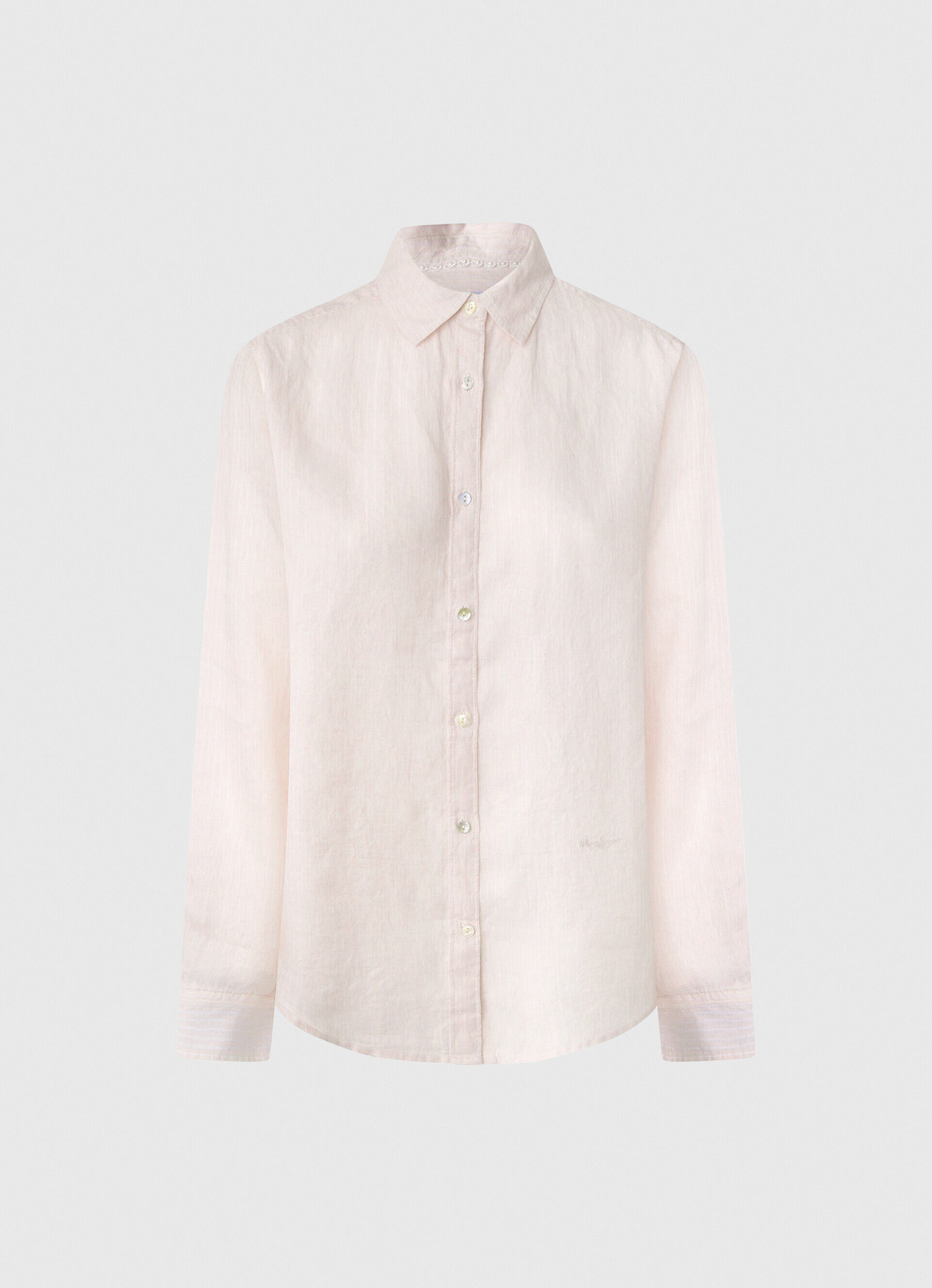 Camisa de corte regular em linho listrado - rosa claro