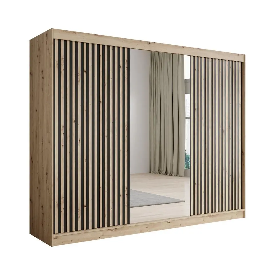 Meubella - Kledingkast Lisbon 2 - Eiken - 250 cm - Met spiegel