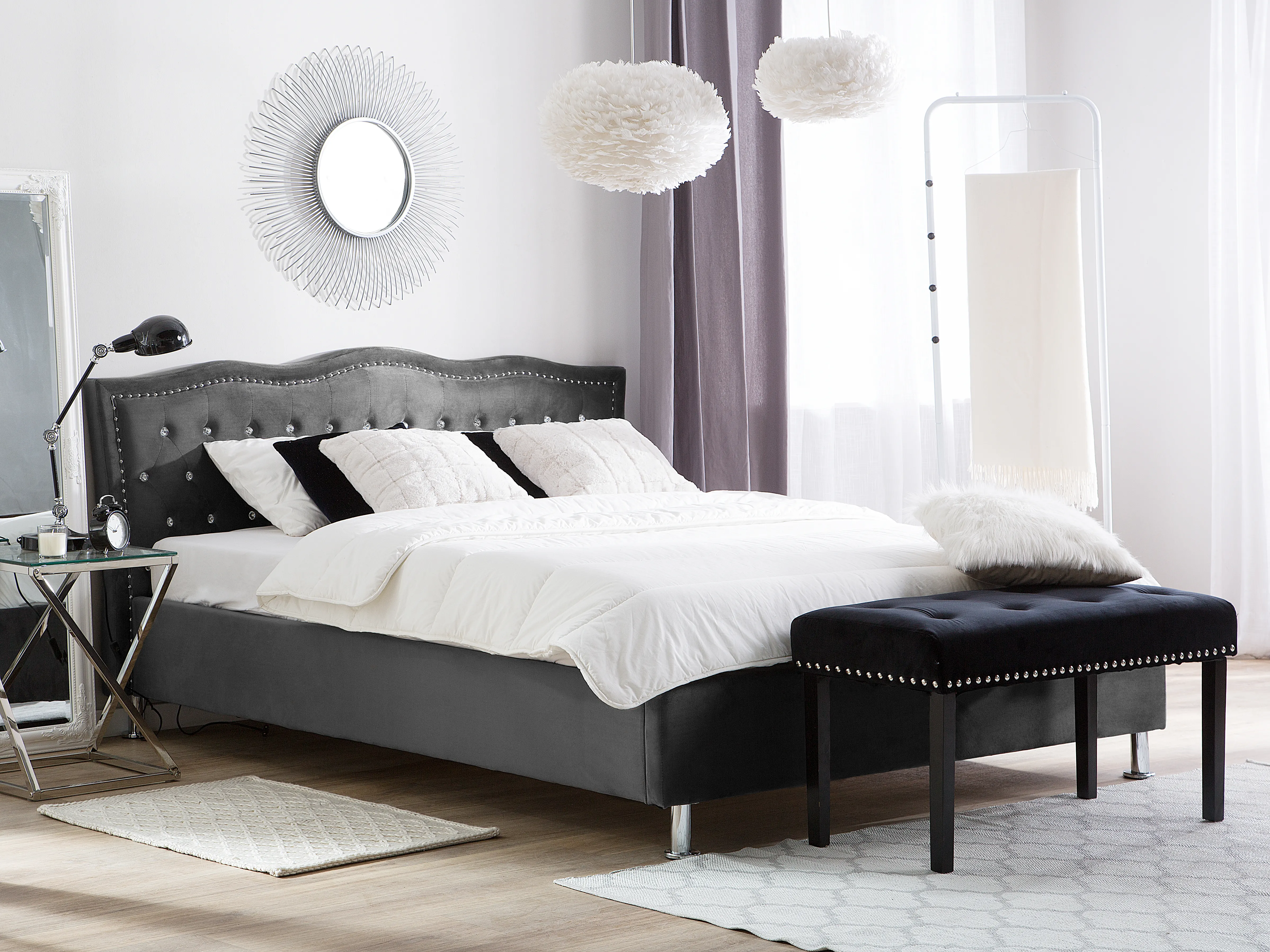 Bed met opbergruimte Fluweel METZ 160 x 200 cm Donkergrijs
