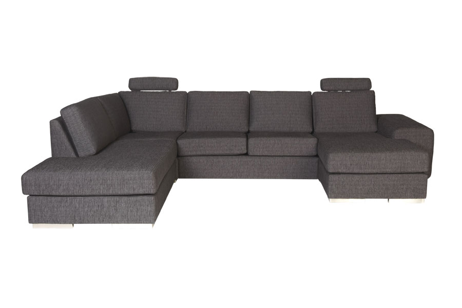 Modern Living U-sofa Cosy Corner venstre og 2-seter med sjeselong høyre.Tekstil Brego 3 Grey med Arm A og ben 2 sortbeiset eik.