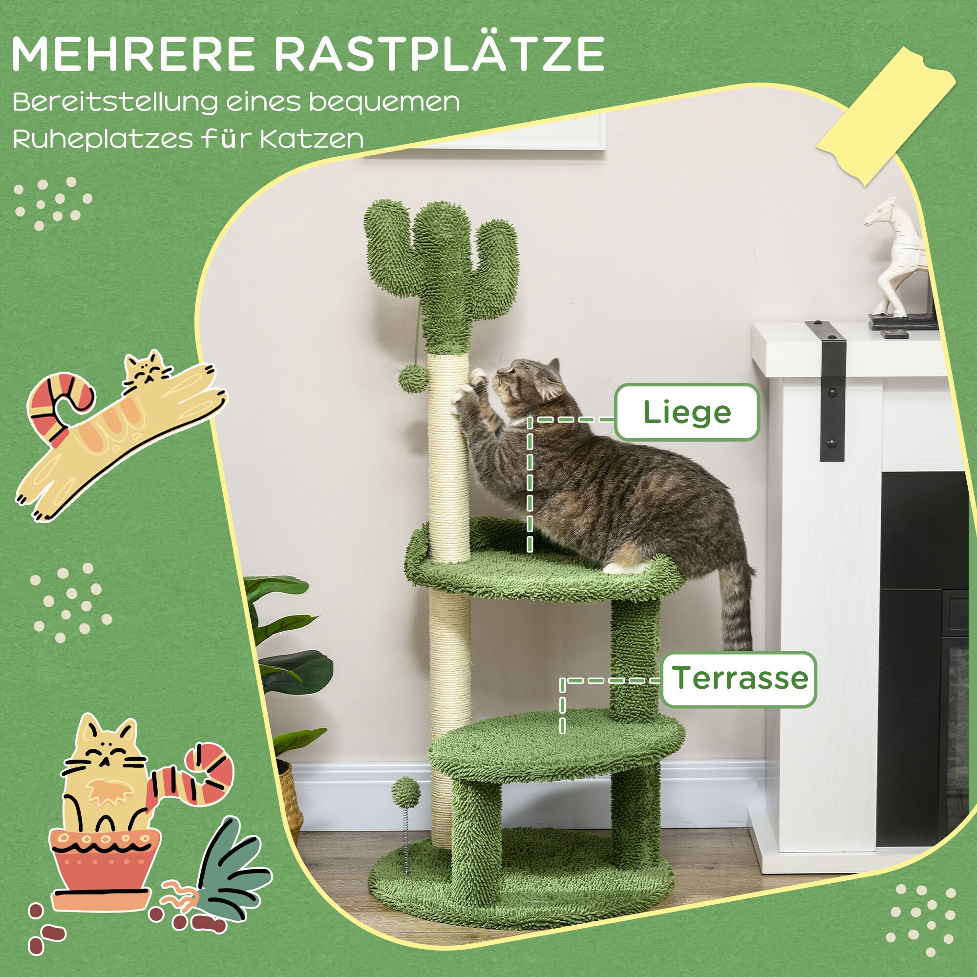 PawHut Kratzbaum in Kaktusform grün 49L x 49B x 111H cm