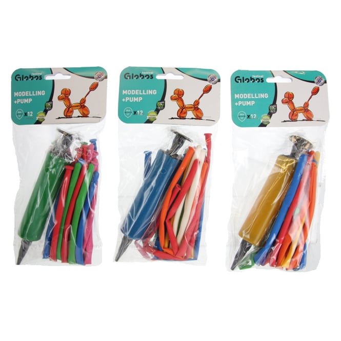 12 Modellierballons - inkl. Pumpe - 1 Set
