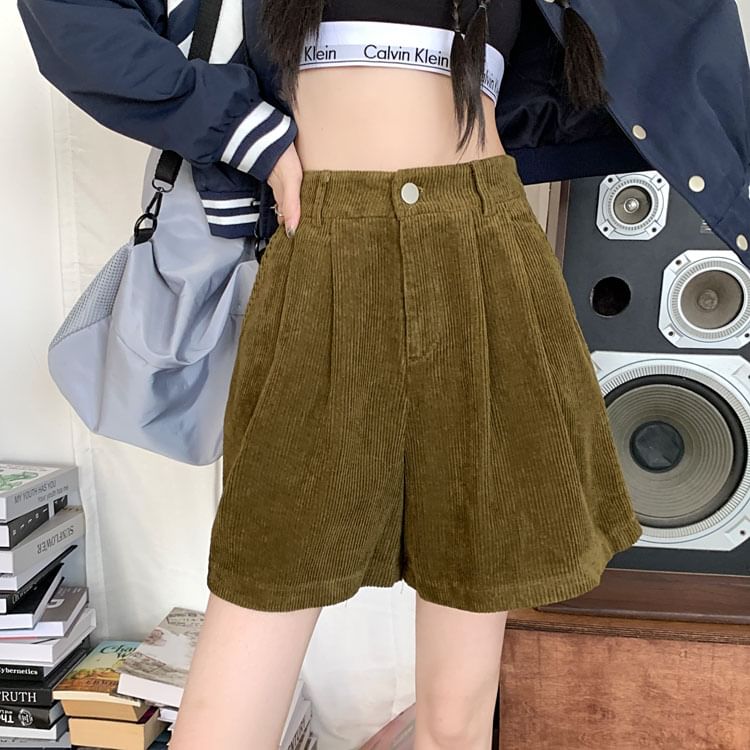 OUREA - Hoge taille effen corduroy shorts met wijde pijpen