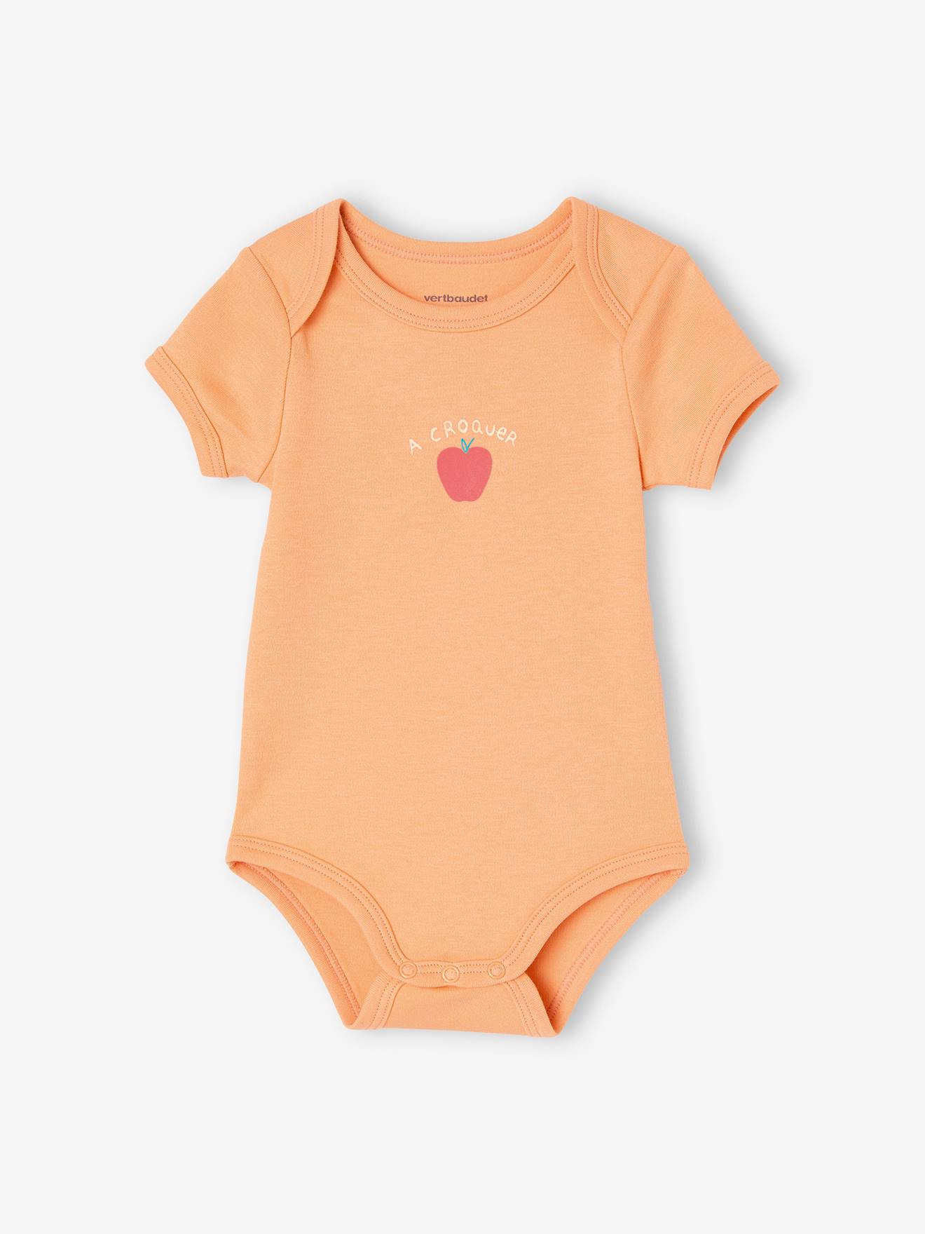 Conjunto de 3 bodies de manga curta para bebê com cavas americanas, cor damasco.