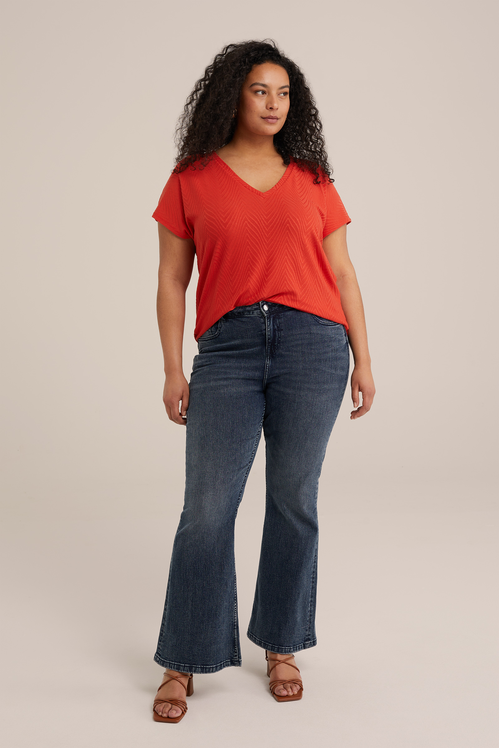 T-shirt met structuur - curve WE Fashion Oranje