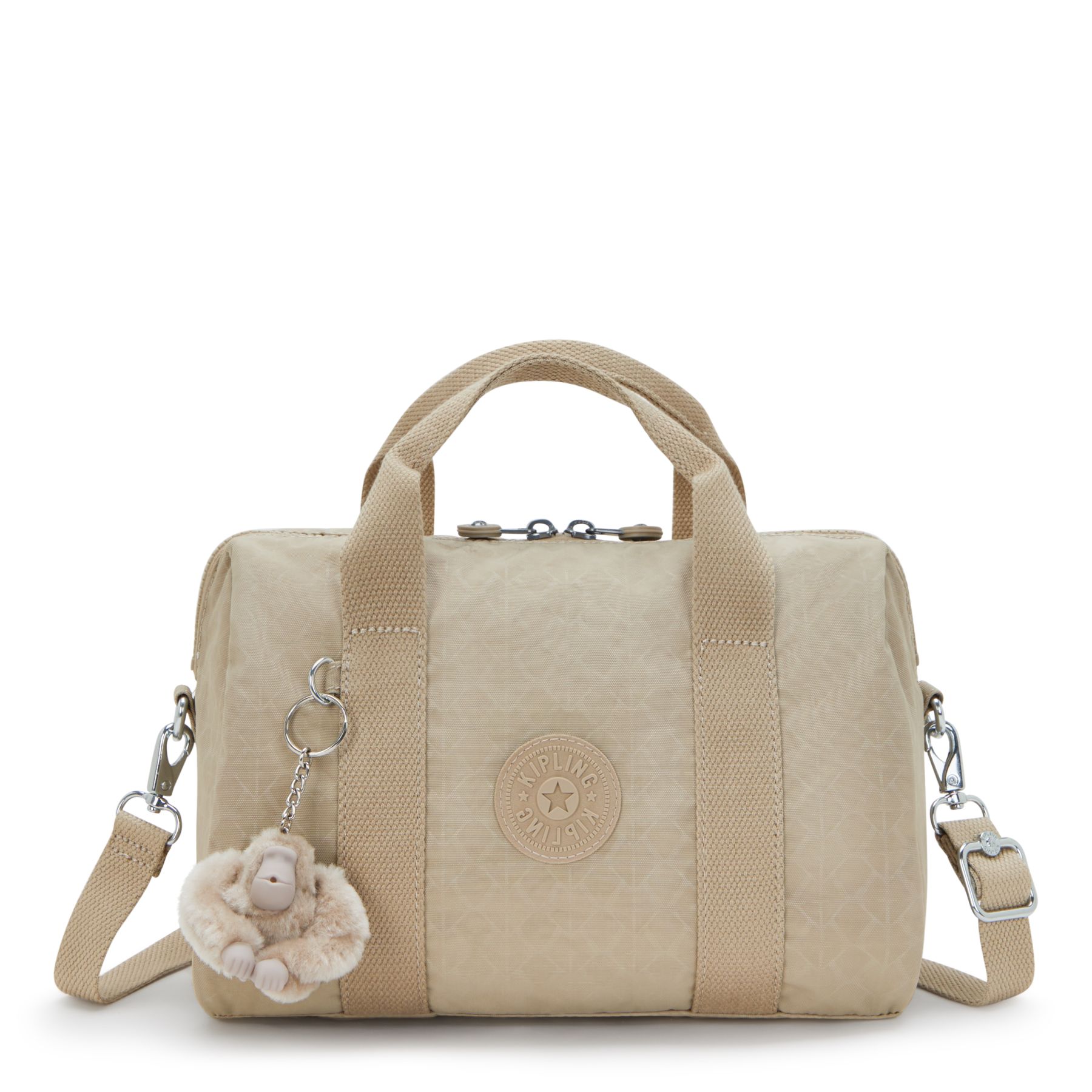 BINA M Sac à main de taille moyenne avec bandoulière ajustable amovible - Signature Beige Embossed