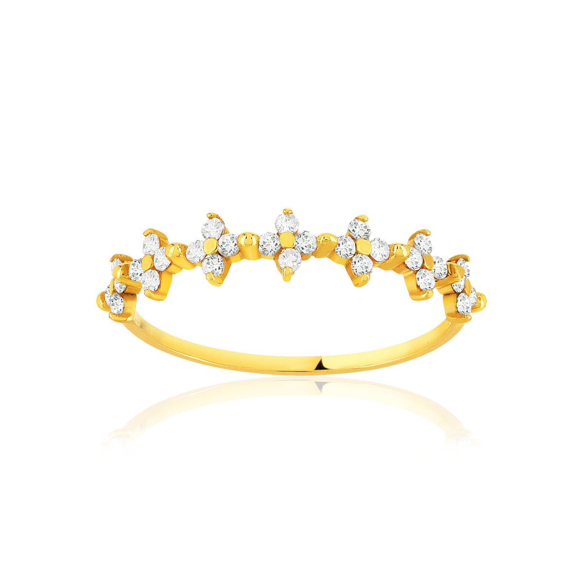 Bague or 375 jaune zirconias blancs