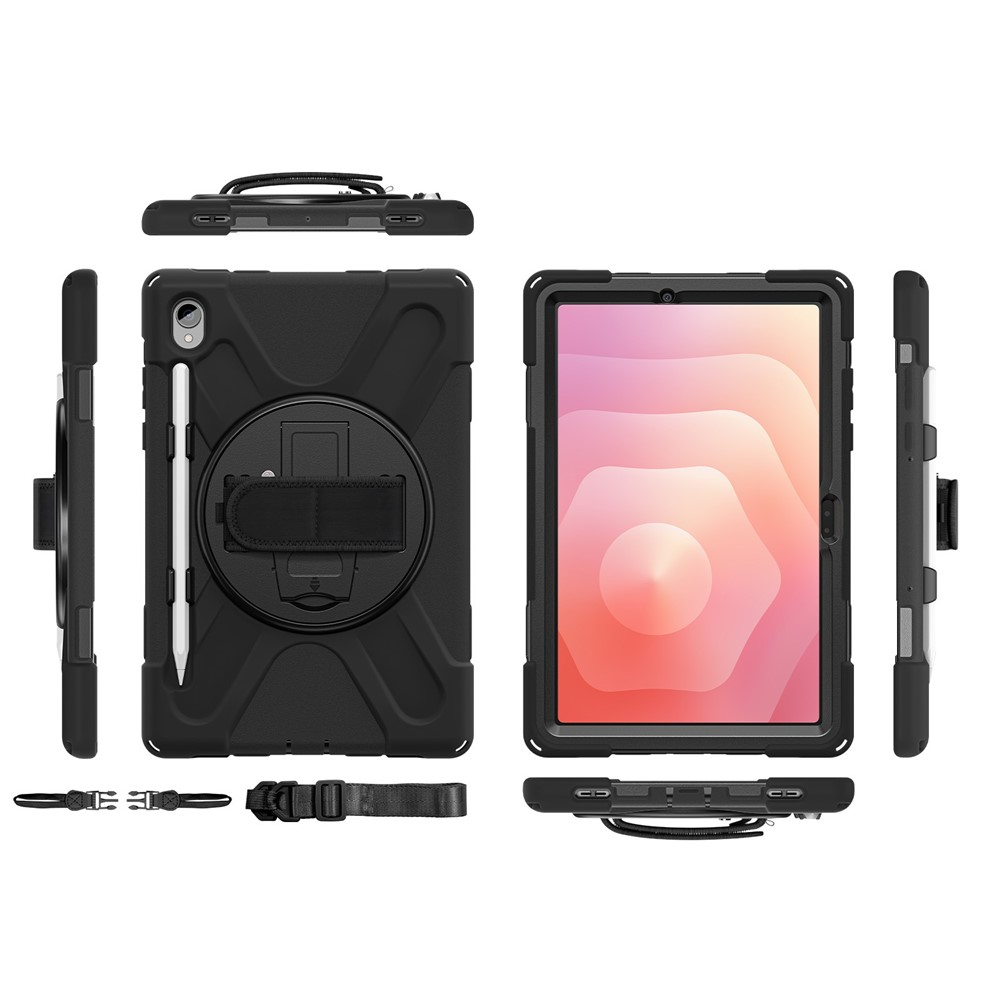 Samsung Galaxy Tab S11 Hybrid Outdoor Case Hülle mit Aufsteller und Handschlaufe - Schwarz