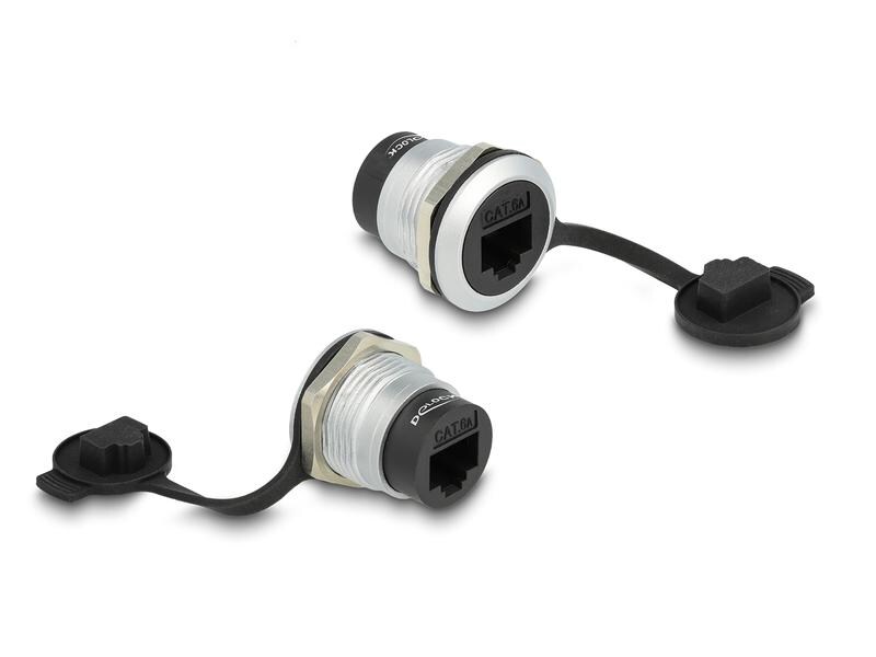 Delock RJ45 Cat.6A Einbaubuchse mit Staubschutzkappe, 1 Stü Delock RJ45 Cat.6A Einbaubuchse mit Staubschutzkappe