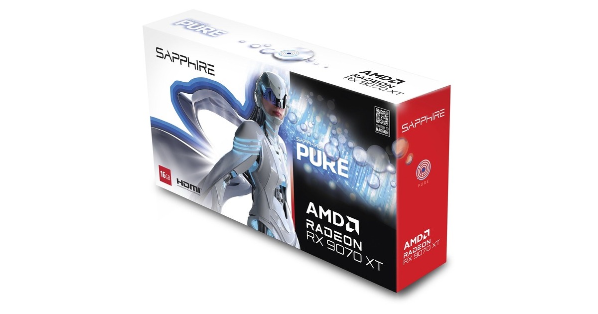 SAPPHIRERadeon RX 9070 XT Pure grafische kaart  (Wit, 2x DisplayPort, 2x HDMI 2.1, RDNA4)