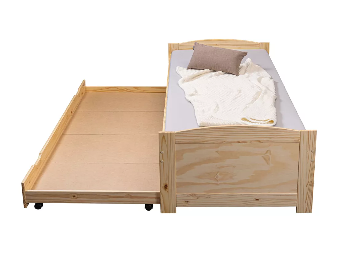 Lit gigogne 3 tiroirs en bois massif imitation chêne clair 90x200 - LT12006
