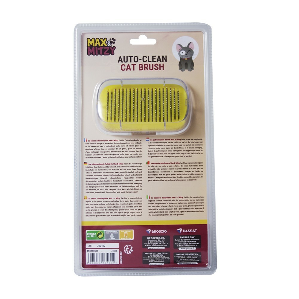 Brosse auto-nettoyante pour chats de , manche ergonomique, picots protégés et couvercle de protection