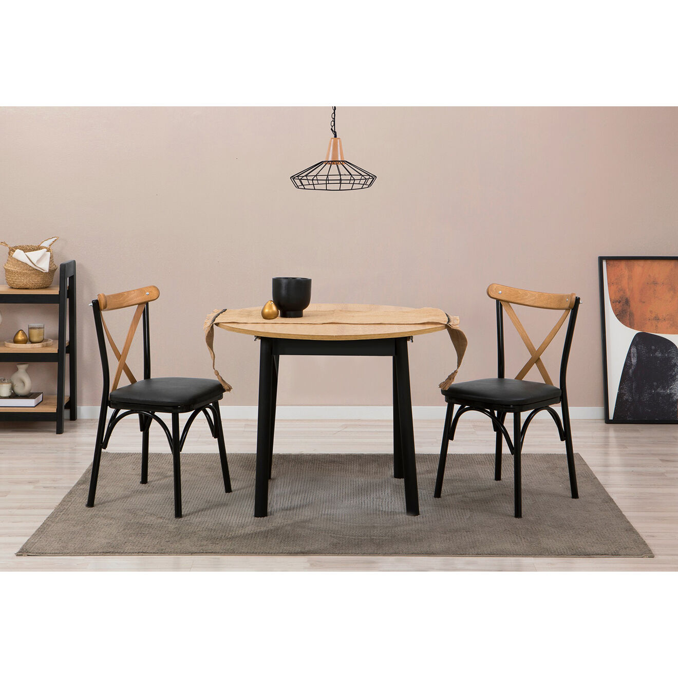 Homitis Table extensible + 2 Chaises Oliver chêne/noir
