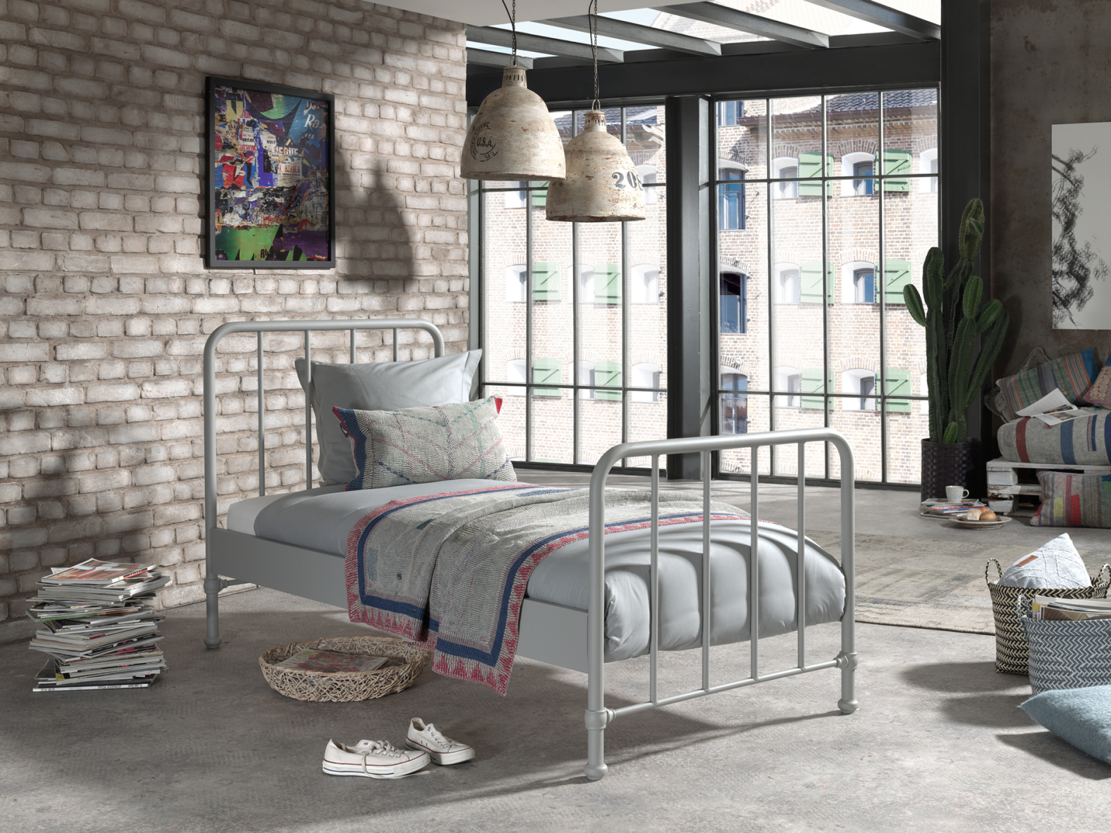 Metallbett BRONXX - grau matt - 90x200 cm