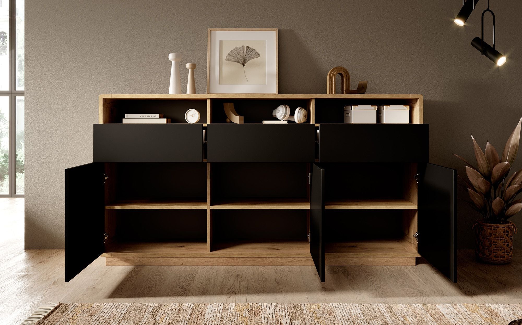 Acuna - Dressoir - Zwart/eiken - 180x40x96 cm